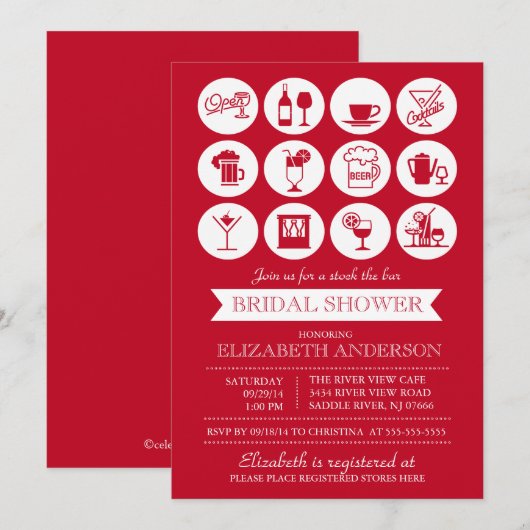 Retro Red Stock de Uitnodiging van de Bridal van d (Voorkant / Achterkant)