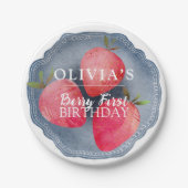 Retro red Strawberry Berry First Birthday  Papieren Bordje (Voorkant)