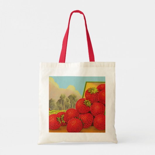 Retro Red Strawberry Boerderij Crate Art Canvas ta Tote Bag (Achterkant)