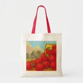 Retro Red Strawberry Boerderij Crate Art Canvas ta Tote Bag