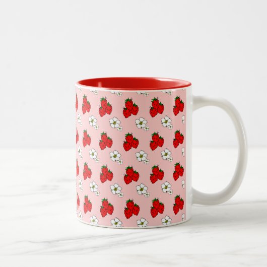 Retro Red Strawberry en Flower Pattern Mok (Rechts)