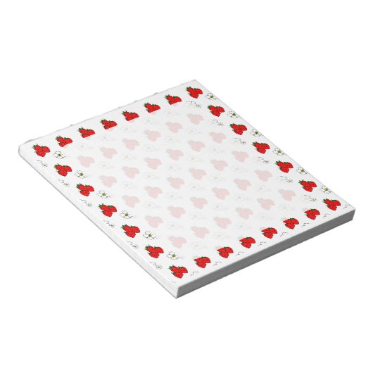 Retro Red Strawberry en ventilatorpatroon Notitieblok (Schuin)