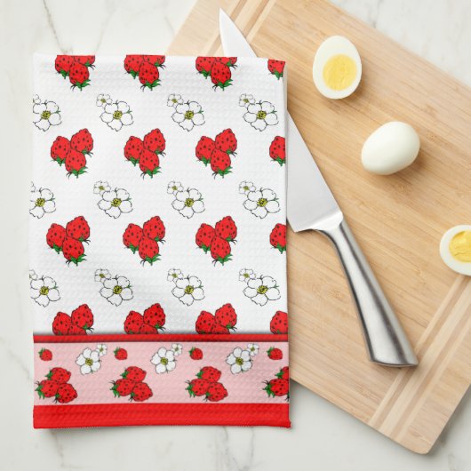 Retro Red Strawberry Patten Kitchen Towel Theedoek (Quarter Fold)