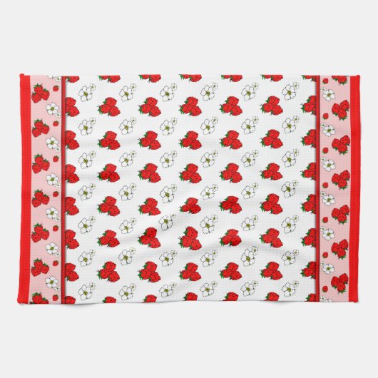 Retro Red Strawberry Patten Kitchen Towel Theedoek (Horizontaal)