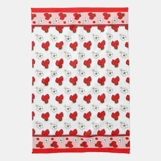 Retro Red Strawberry Patten Kitchen Towel Theedoek (Verticaal)