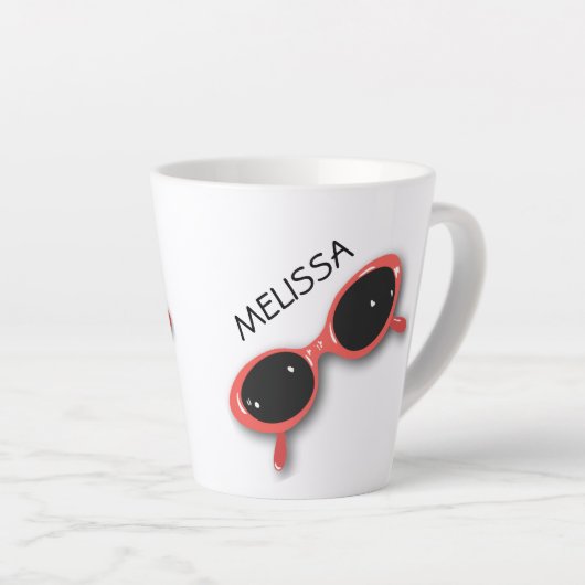 Retro Red Sunbril PERSONALISEERD Latte Mok (Rechterhoek)