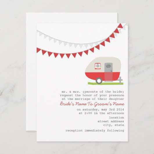 Retro Red Trailer Wedding Invitation Kaart (Voorkant / Achterkant)