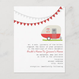 Retro Red Trailer Wedding Invitation Kaart