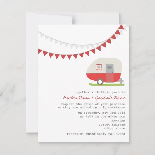 Retro Red Trailer Wedding Invitation Kaart (Voorkant)