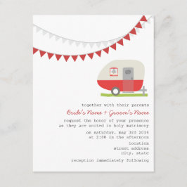 Retro Red Trailer Wedding Invitation Kaart