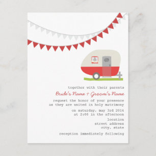 Retro Red Trailer Wedding Invitation Kaart