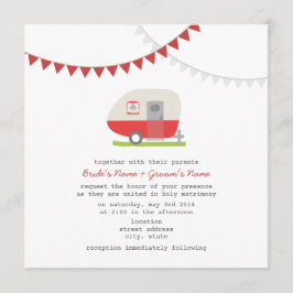 Retro Red Trailer Wedding Invite Kaart