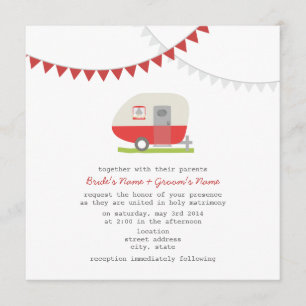 Retro Red Trailer Wedding Invite Kaart