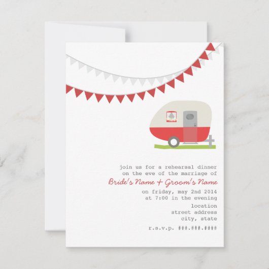 Retro Red Trailer Wedding Rehearsal Dinner Kaart (Voorkant)