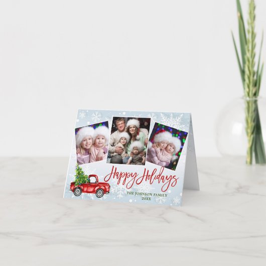 Retro Red Truck 4 PHOTO Kerstgroet gevouwen Feestdagen Kaart (Voorkant)