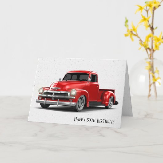 Retro Red Truck 50th Birthday Card Kaart (Gele Bloem)