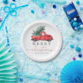 Retro Red Truck en kerstboom Papieren Bordje (Feest)