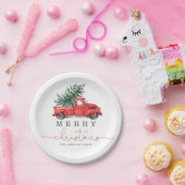 Retro Red Truck en kerstboom Papieren Bordje (Feest)