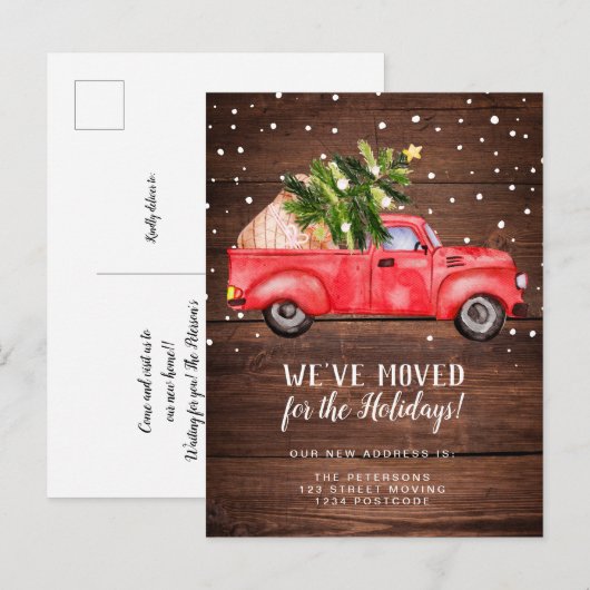  retro red truck kerstboomhout verplaatsen aankondigingskaart (Voorkant / Achterkant)