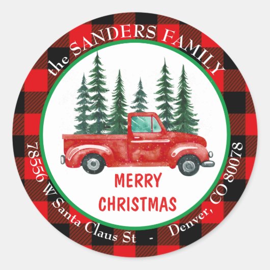 Retro Red Truck - kerstboomstructuur Ronde Sticker (Voorkant)