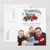 Retro Red Truck Kerstgroet Holiday Foto Briefkaart (Voorkant / Achterkant)