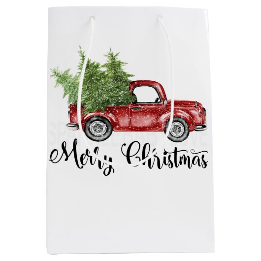 Retro Red Truck-kerstkaarsenpatroon Medium Cadeauzakje (Voorkant)
