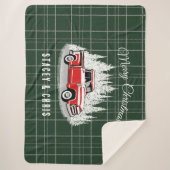 Retro Red Truck Merry Kerstpa Blanket Sherpa Deken (Voorkant)
