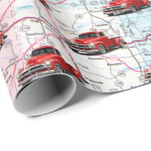 Retro Red Truck op Road Map Cadeaupapier (Rol Hoek)