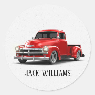 Retro Red Truck op specs Ronde Sticker