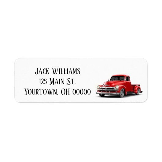 Retro Red Truck op White Etiket (Voorkant)