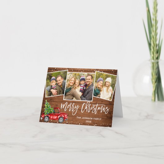 Retro Red Truck Rustic 3 PHOTO kerstgroet Feestdagen Kaart (Voorkant)