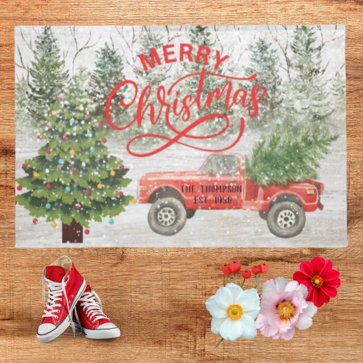 Retro red tuck rustige winter familienaam Xmas boo Deurmat