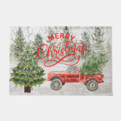Retro red tuck rustige winter familienaam Xmas boo Deurmat (Voorkant)
