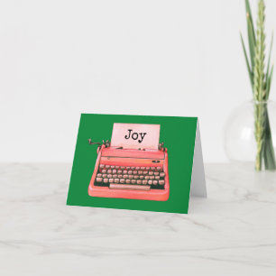 Retro Red Typewriter Cute Personated Kerstmis Notitiekaartje