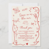Retro Red Valentine Love in the air bridal shower Bedankkaart (Voorkant)