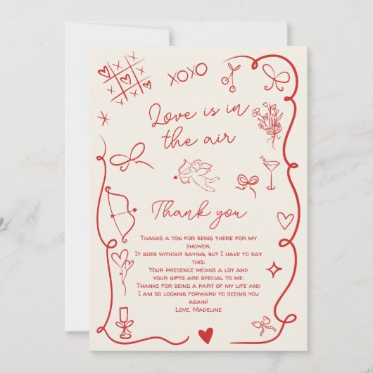 Retro Red Valentine Love in the air bridal shower Bedankkaart (Voorkant)