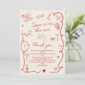 Retro Red Valentine Love in the air bridal shower Bedankkaart (Staand voorkant)