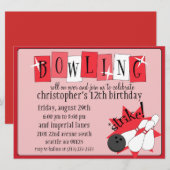 Retro Red volledig Retro Bowling Birthday Party Kaart (Voorkant / Achterkant)