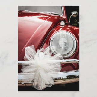 Retro Red VW Beetle Car White Bow Wedding Invitati Kaart