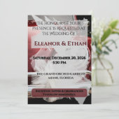 Retro Red VW Beetle Car White Bow Wedding Invitati Kaart (Staand voorkant)