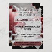 Retro Red VW Beetle Car White Bow Wedding Invitati Kaart (Voorkant / Achterkant)