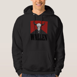 Retro Red Wallen Bull Skull Western Country Cowboy Hoodie