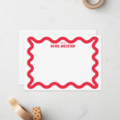 Retro Red Wavy Border gepersonaliseerd Notitiekaartje (Voorkant / Achterkant in situ)