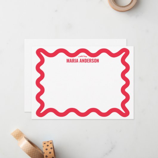 Retro Red Wavy Border gepersonaliseerd Notitiekaartje (Voorkant / Achterkant in situ)