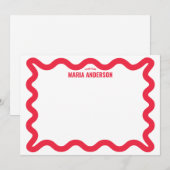 Retro Red Wavy Border gepersonaliseerd Notitiekaartje (Voorkant / Achterkant)