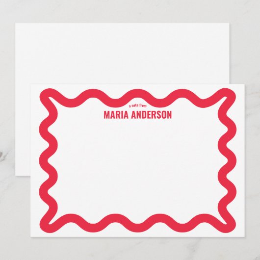 Retro Red Wavy Border gepersonaliseerd Notitiekaartje (Voorkant / Achterkant)