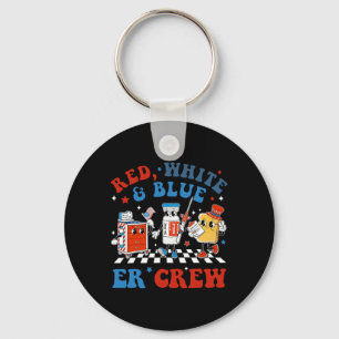 Retro Red White Blue ER Crew Emergency Room 4e van Sleutelhanger