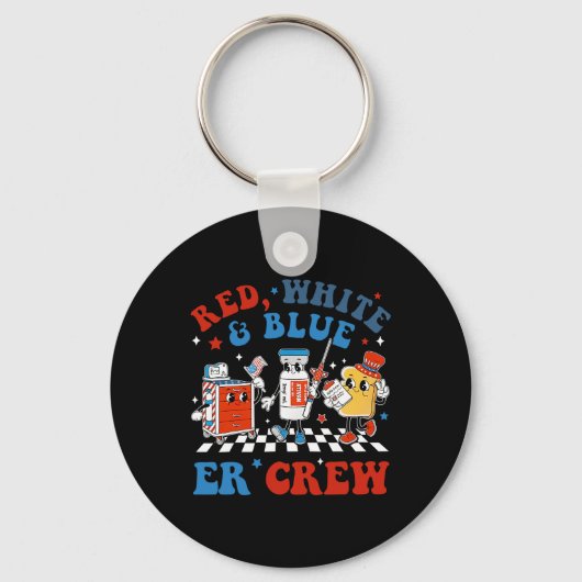 Retro Red White Blue ER Crew Emergency Room 4e van Sleutelhanger (Voorkant)