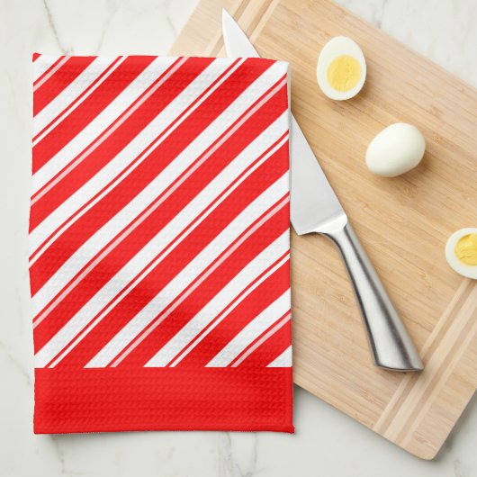 Retro Red White diagonaal Snoep Striptiepatroon Theedoek (Quarter Fold)