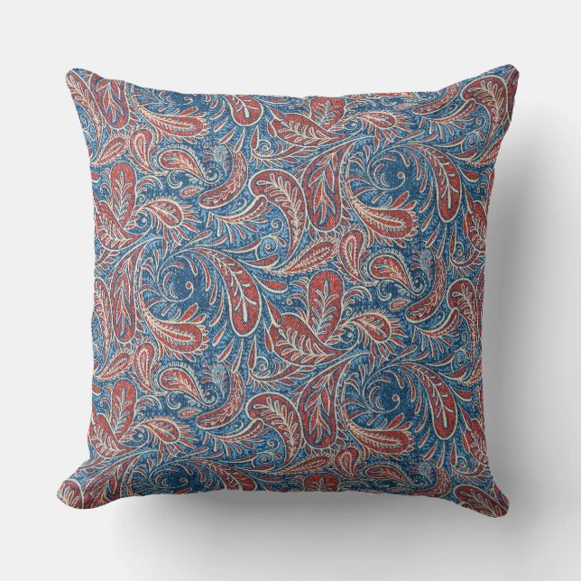 Retro Red, White en Blue Paisley Pattern Kussen (Voorkant)